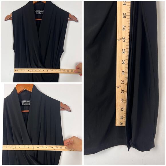 Norma Kamali Black Draped Surplice Midi Dress M Sleeveless Stretch Bodycon - Picture 7 of 11